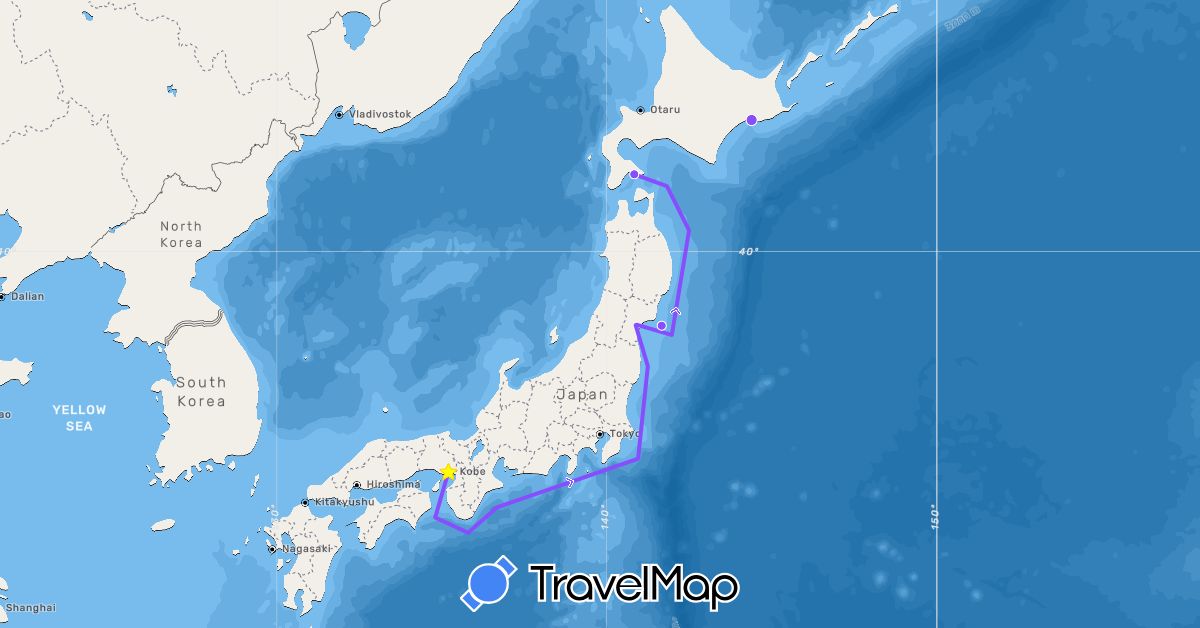 TravelMap itinerary: cruising in Japan (Asia)